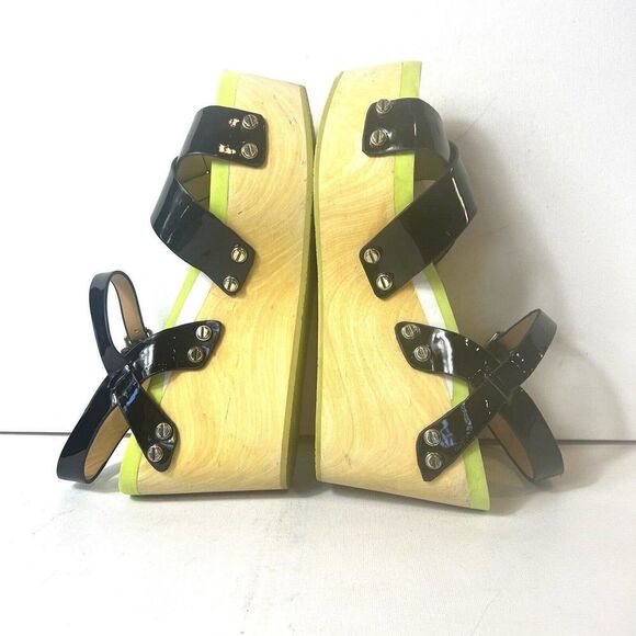 Flogg Glossy Black Neon Green Open Toe Ankle Strap Platform Sandals Women's Sz 7 - Picture 5 of 11